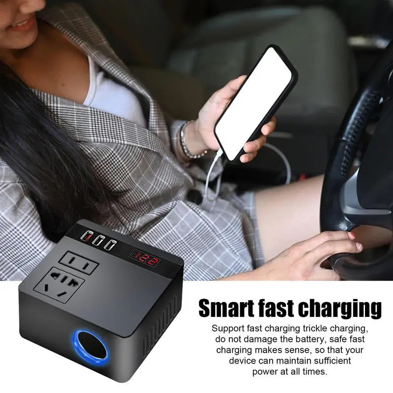 150W Car Power Adapter – Household Plug Outlet Converter & Quick Charger for Travel, Air Compressors & Car Accessories