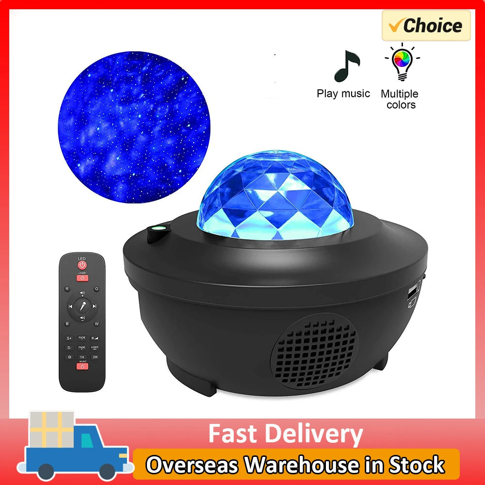 LED Starry Projector Night Light – Galaxy Star Lamp with Bluetooth Music Player, USB Powered Romantic Ocean Projector for Kids & Gifts