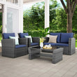 4-Piece Outdoor Patio Furniture Set – Gray Rattan Wicker Conversation Set with Cushions | Modern Patio Sofa & Chair Set for Porch & Deck