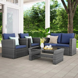 4-Piece Outdoor Patio Furniture Set – Gray Rattan Wicker Conversation Set with Cushions | Modern Patio Sofa & Chair Set for Porch & Deck