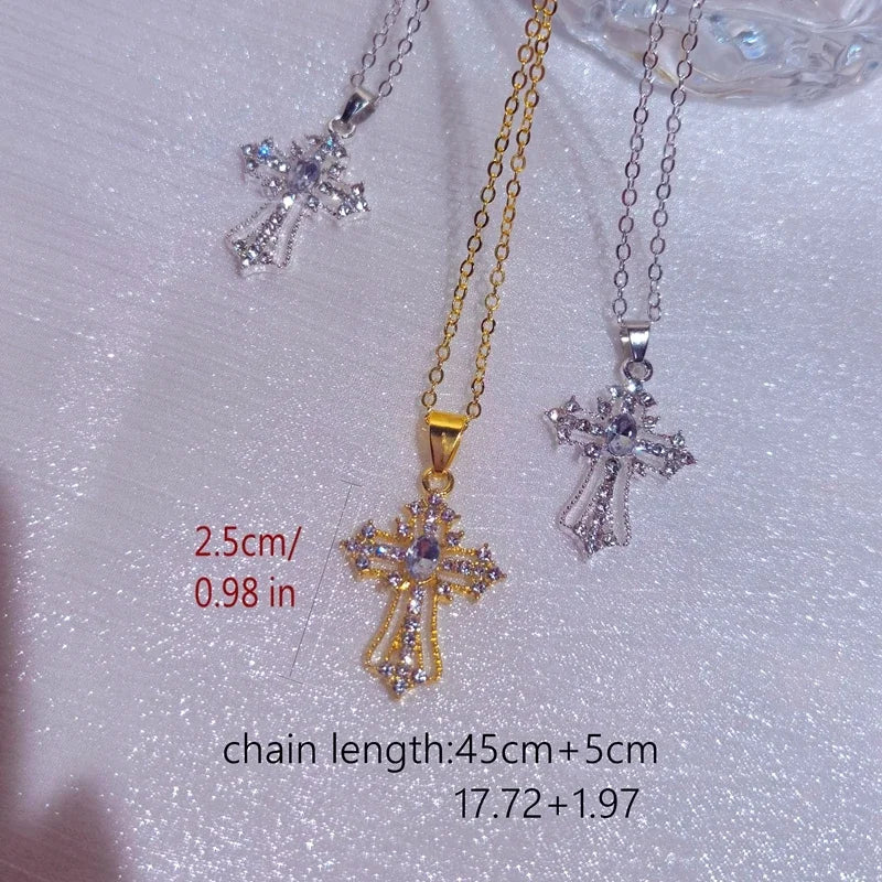 Gothic Zircon Cross Necklace – Unisex Y2K Large Pendant with Irregular Crystal Design for Men & Women