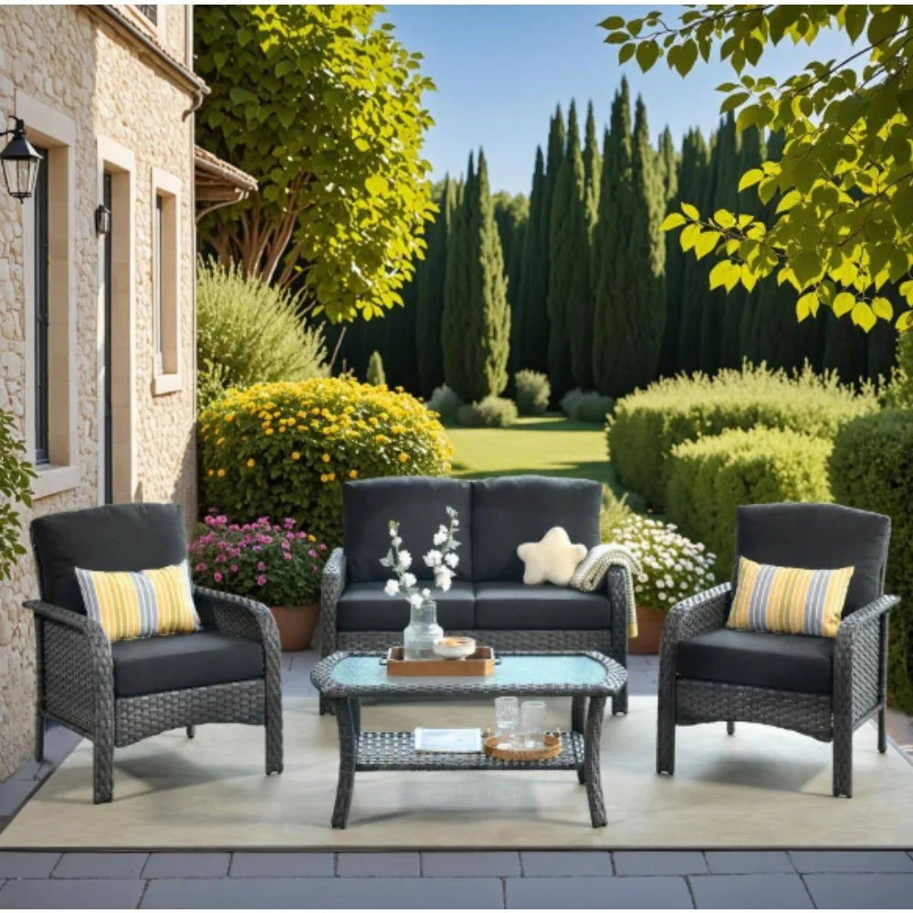 “Patio Furniture Set with Cushions – Outdoor Sofa, Chairs & Tea Table for Garden, Deck & Summer Relaxation”
