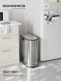 SONGMICS 13-Gallon Dual Kitchen Trash Can – 5.3 & 8 Gallon Compartments, Stainless Steel Wing Lids