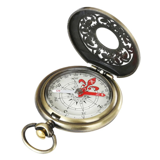 Vintage Bronze Pocket Compass – Retro Outdoor Hiking Navigation Tool & Kids Adventure Gift with Carabiner 🧭✨
