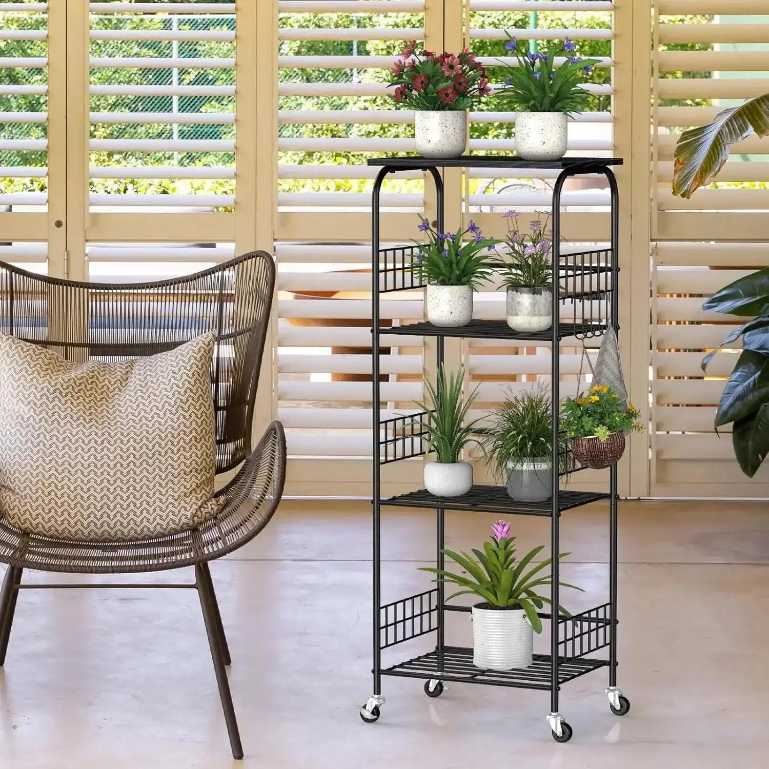 4-Tier Kitchen Rack with Wheels – Metal Shelving for Microwave & Storage - PulinGO