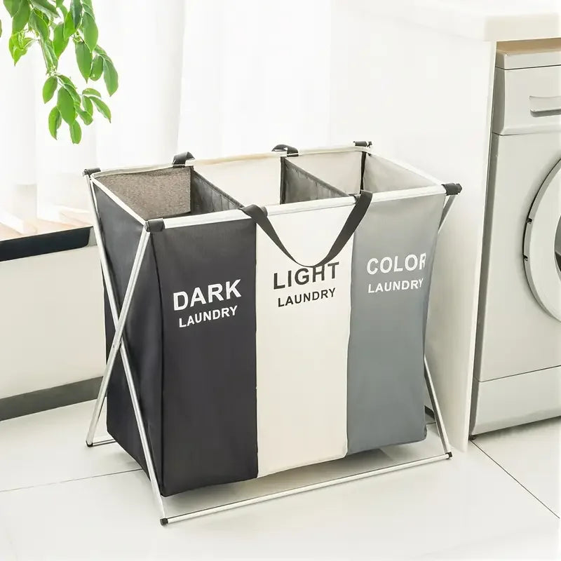 Dual-Compartment Fabric Laundry Basket – Colour-Coded Dark & White Sorting Hamper