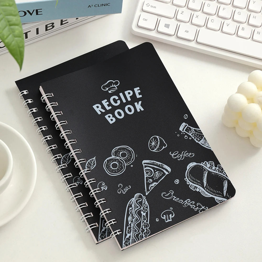 Recipe Journal with Black Cover – Healthy Eating Planner & Personal Cookbook with Stickers (48 Sheets)