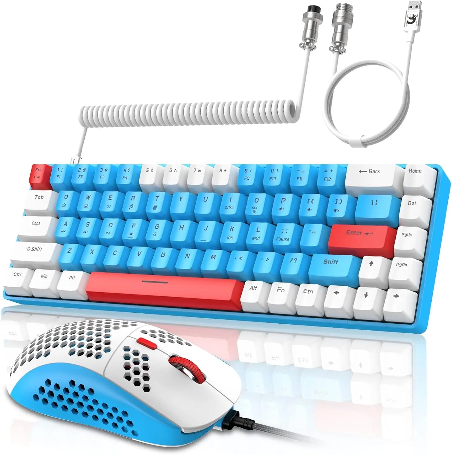 T8 Wired 65% Mechanical Gaming Keyboard & Mouse Combo – RGB Backlit TKL 68-Key Anti-Ghosting Keyboard with Coiled Cable & Tactile Switches