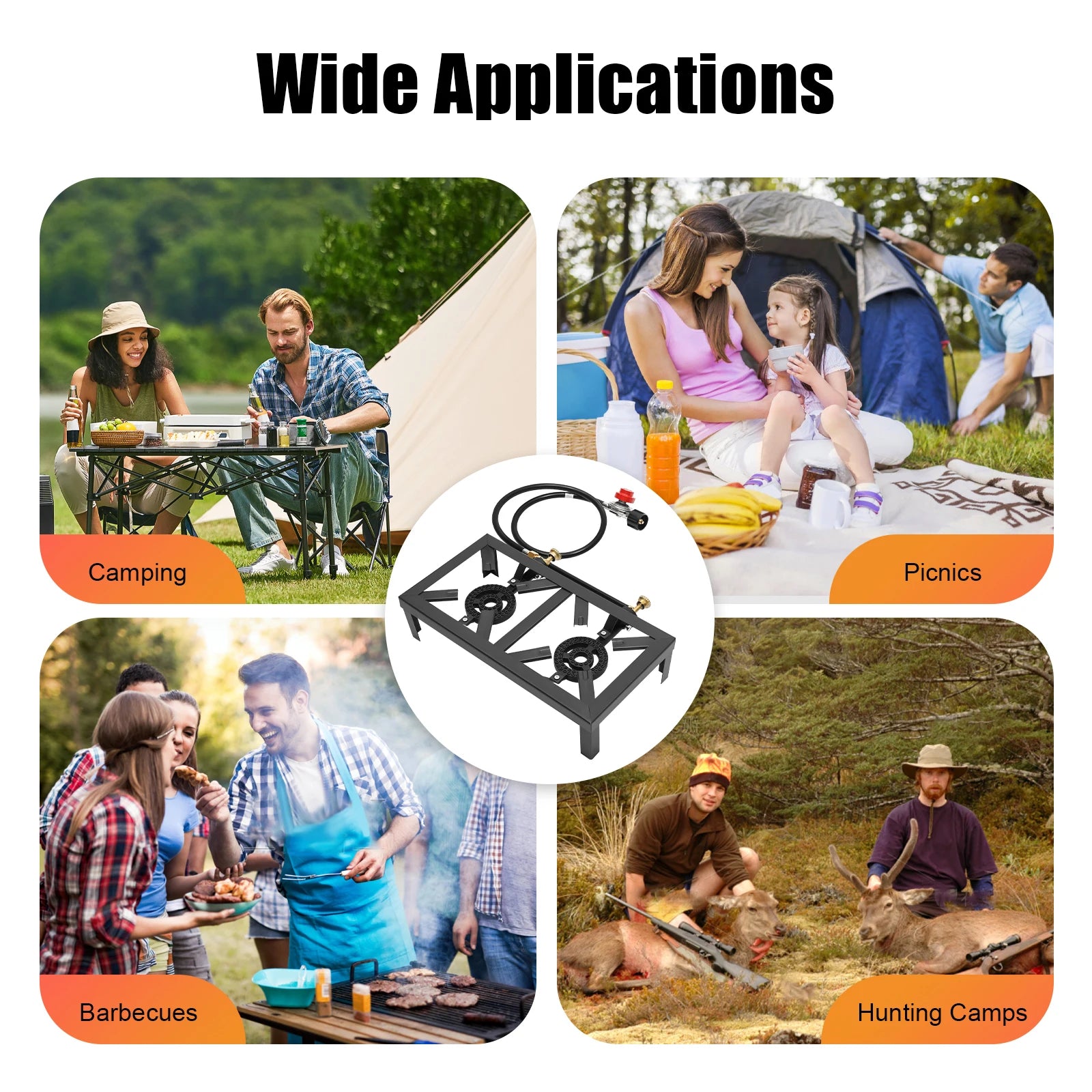 8000W Camping Double Burner Stove – Portable Outdoor Gas Cooker with Regulator & Hose for BBQ & Camping 🔥🍖