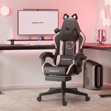 Dowinx Cute Gaming Chair with Cat Ears – Ergonomic Computer Chair with Massage Lumbar Pillow, Footrest & Headrest for Girls & Teens