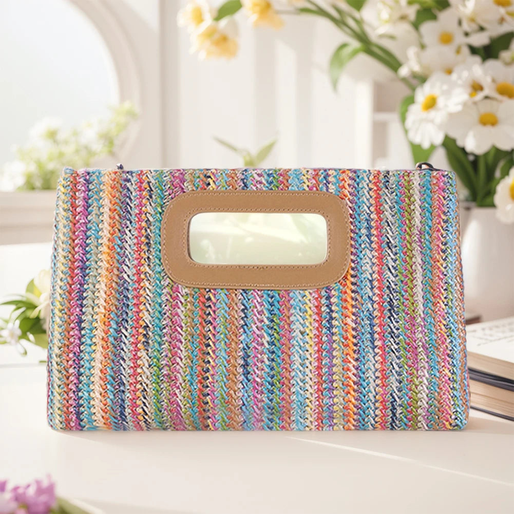 Women Straw Woven Tote Bag – Large Capacity Raffia Evening Crossbody & Hasp-Closure Summer Vacation Purse