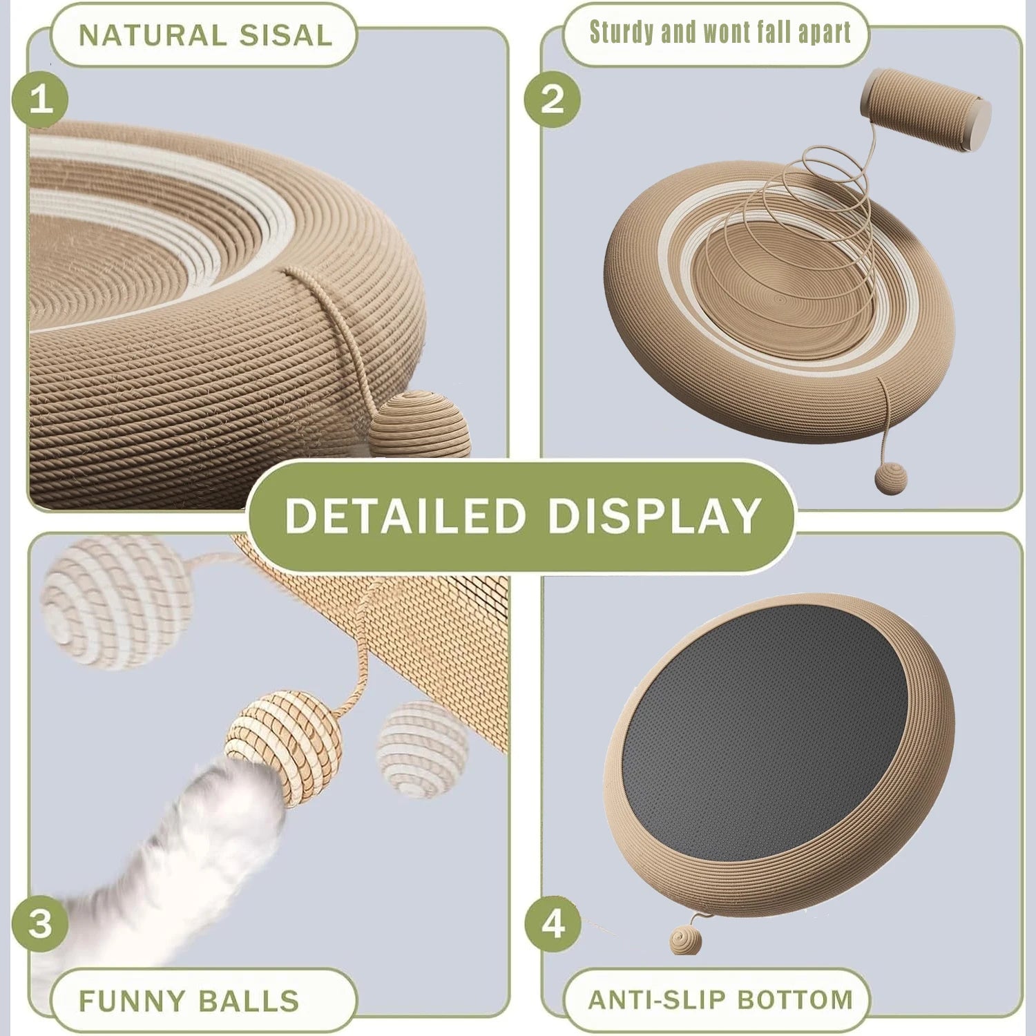 Round Cat Scratching Board – Non-Slip Claw Grinding Pad & Portable Sofa Bed for Cats (White Stripes / Brown)