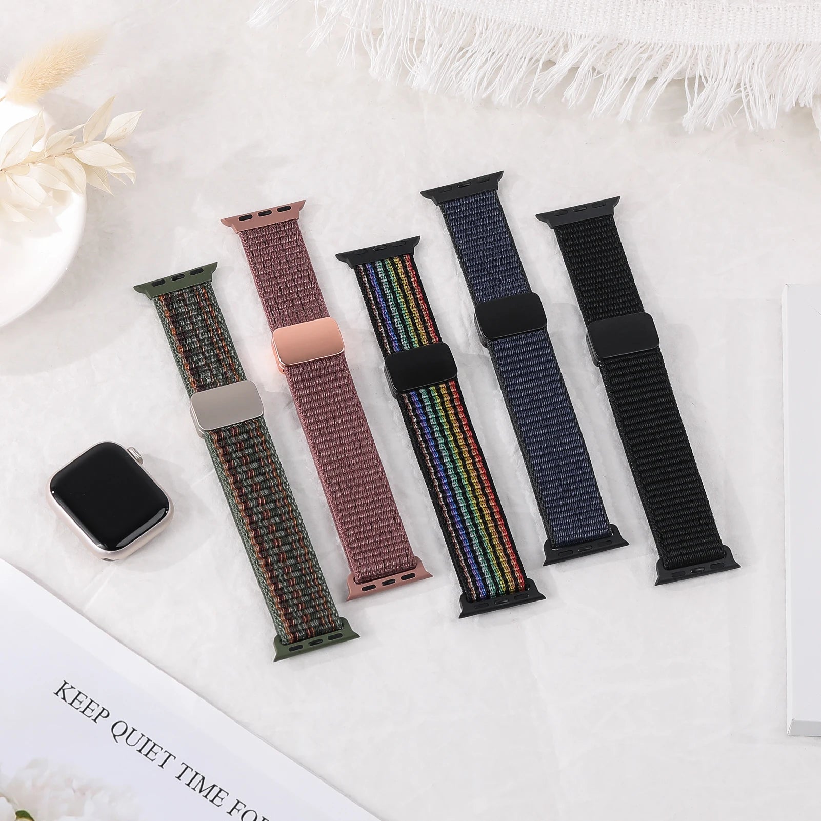 Magnetic Loop Nylon Apple Watch Band – Bracelet Style Strap for Ultra 2, SE & Series 3–9, Compatible with 38/40/41/42/44/45/49mm Models