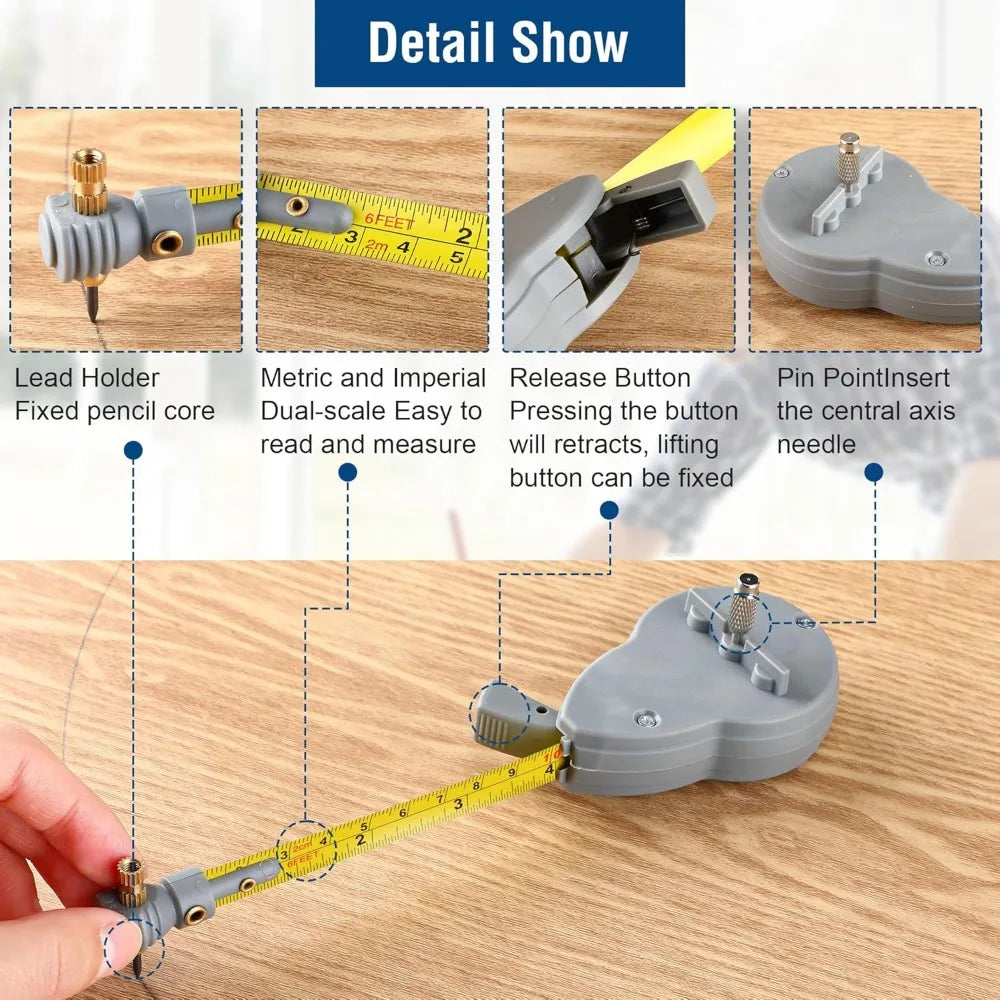 A6 Drawing & Measurement Tool Set – Beam Compass, 56ft Tape Measure & Pencil Leads for Precise Circles and Lines