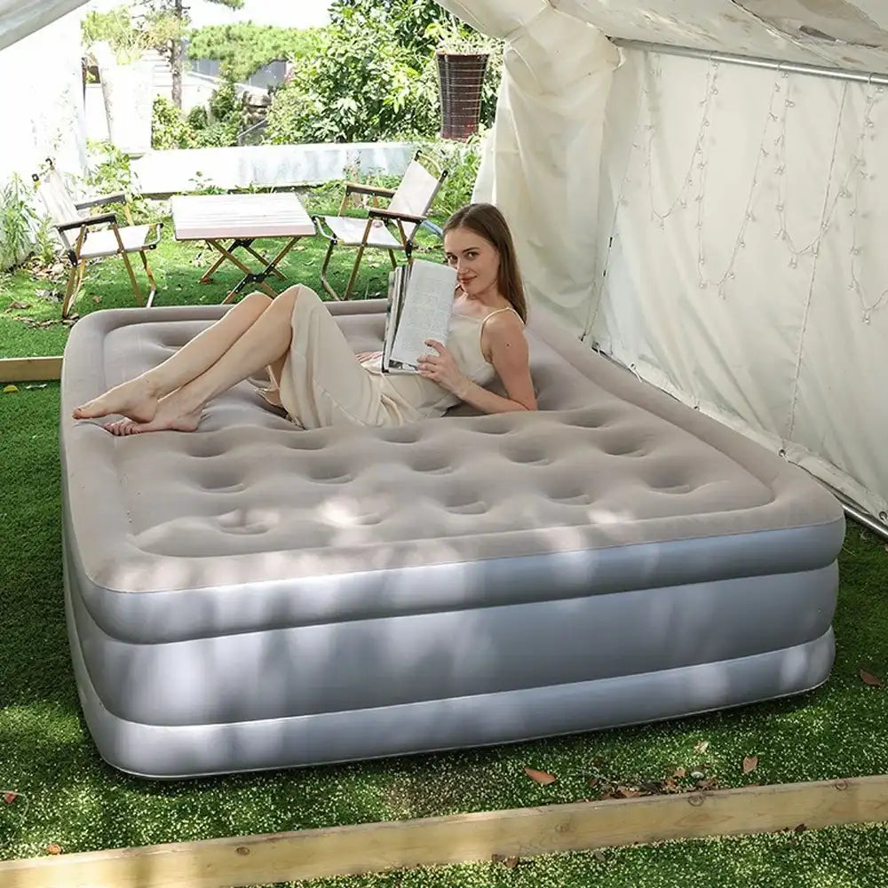 Luxury 1-2 Person Camping Inflatable Mattress with Built-in Pump – PVC Air Bed for Glamping & Outdoor Sleep