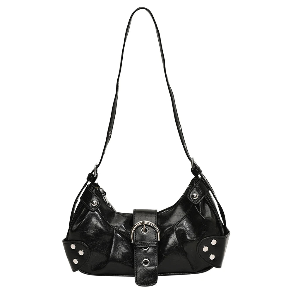Women’s Y2K Punk Under-Arm Shoulder & Crossbody Bag – Solid PU Leather Handbag