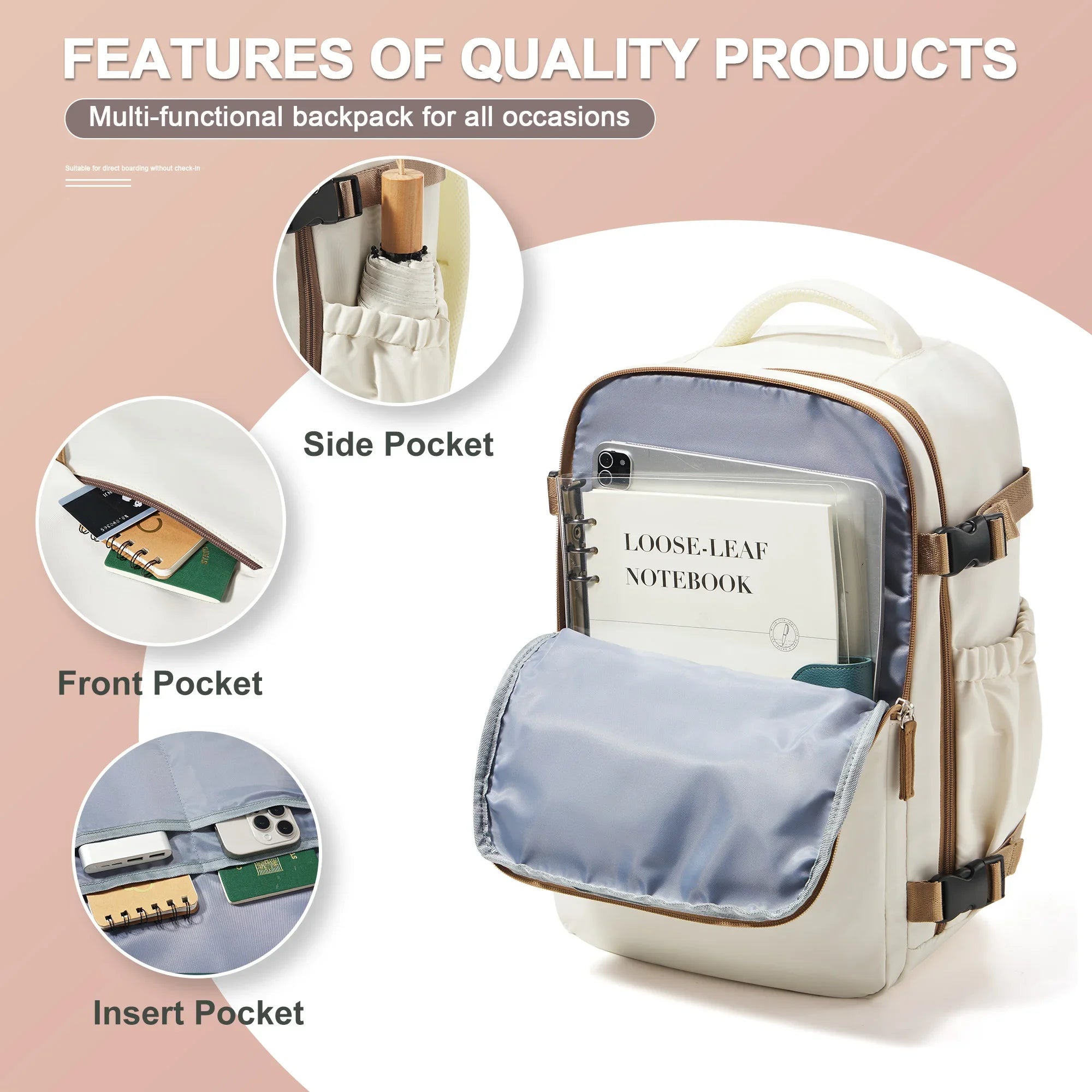 Cabin Travel Backpack – 40×30×20 cm Carry-On, Fits 15.6″ Laptop, Airline-Compliant