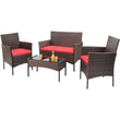 4-Piece Red Rattan Wicker Patio Chair Set – Outdoor & Indoor Furniture for Garden, Poolside, Balcony, and Porch