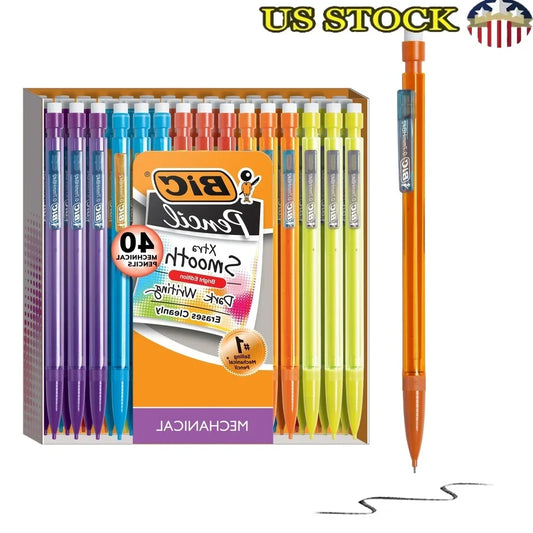 40 Count Mechanical Pencils with Erasers – No.2 Lead 0.7mm Medium Point Bulk Pack for School, Office & Writing