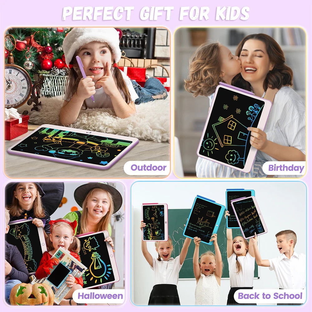 12-Inch LCD Writing Tablet for Kids – Colorful Doodle Board with Erasable Screen & Lanyard | Educational Drawing Toy