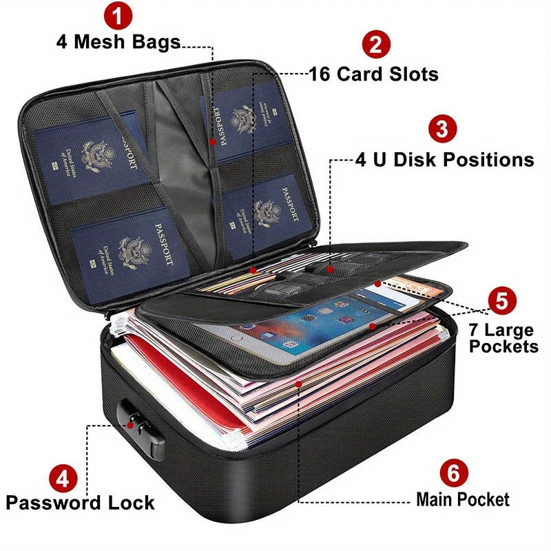 Waterproof Document Storage Bag with Lock – Large Capacity File Organizer for Office, Business & Home Use
