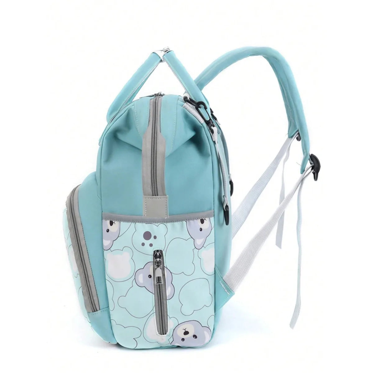 Bear Print Diaper Bag Backpack – Large Capacity Fashion Mommy Bag with Insulated Pockets | Stylish Diaper Backpack for Mom & Dad