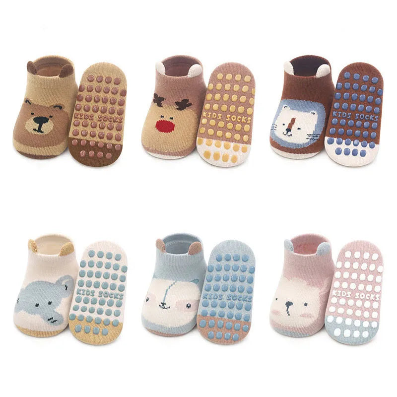 6-Pairs Kids’ Cotton Socks – Non-Slip Baby Floor Socks with Cute Cartoon Animal Patterns for Boys & Girls, Breathable & Comfy