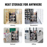 Heavy-Duty Rolling Book Cart 330 lbs Capacity – L-Shaped Flat Shelves on Lockable Wheels