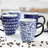 Selamica 16 oz Porcelain Coffee Mugs Set – Pack of 6 Vintage Blue, Dishwasher • Oven • Microwave Safe
