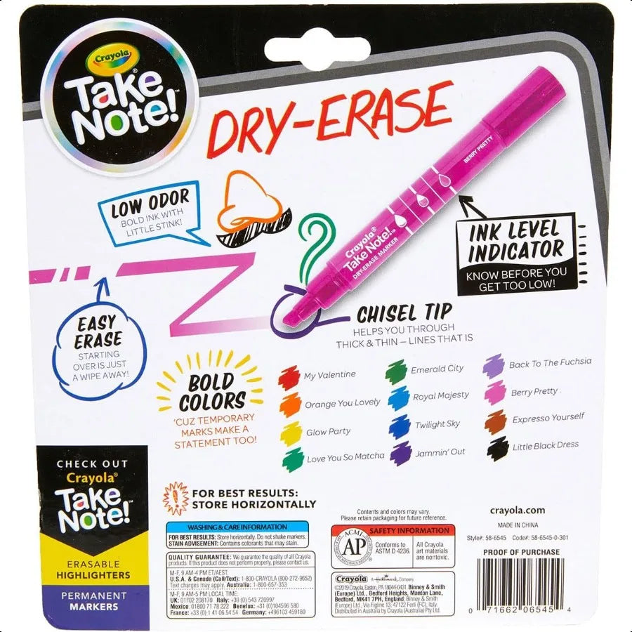 Crayola Take Note Dry Erase Markers – 12 Count Low-Odor Chisel Tip Whiteboard Markers for Classroom & Office ✍️