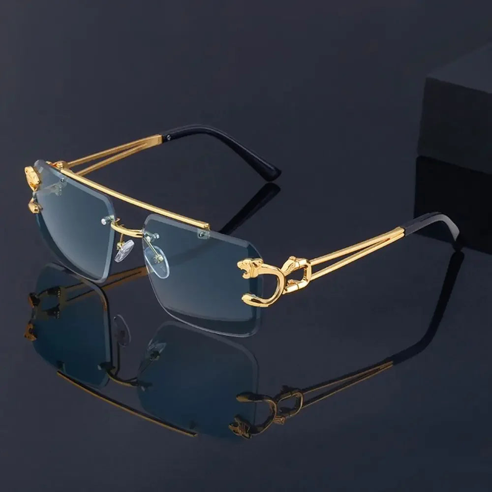 2024 Vintage Rimless Sunglasses – Oversized Square Gradient Shades with Double Bridge & UV400 Protection (Unisex)