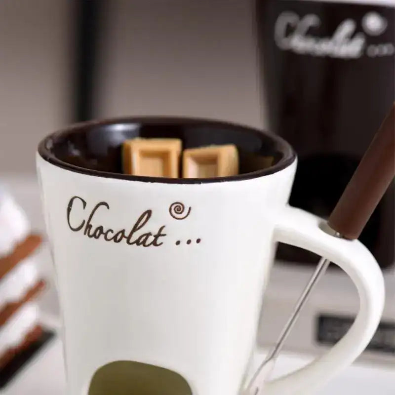 Ceramic Chocolate Fondue Mug Set 130 ml – Personal Melt Hot Pot Cup for Cheese, Butter & Desserts