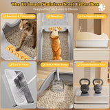 XL Stainless Steel Cat Litter Box with Lid – Durable Metal Box for Large Cats, Non-Sticky, Easy-Clean & Anti-Urine Leakage