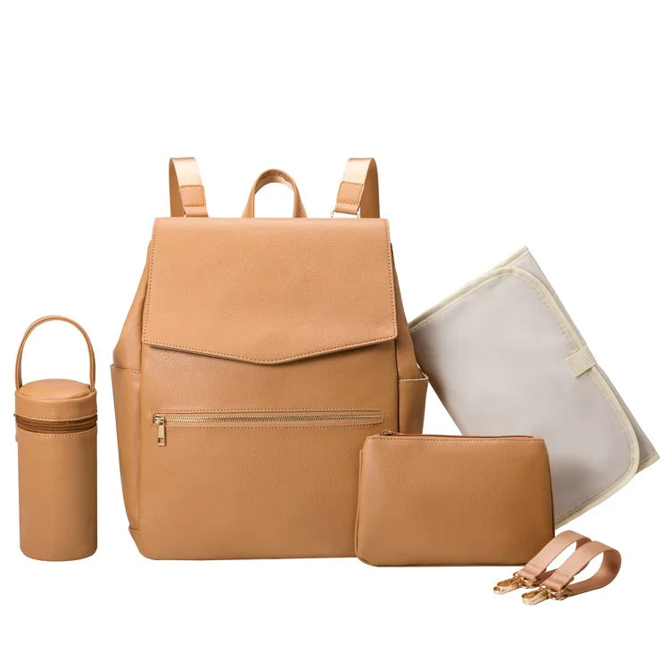 PU Leather Baby Diaper Bag Backpack – Large Capacity Mommy Bag with Changing Pad & Stroller Straps | Waterproof Nappy Organizer