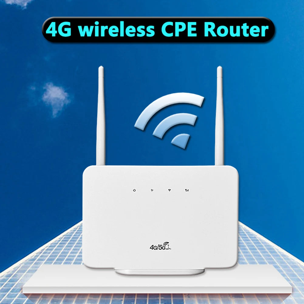 4G LTE CPE Router Modem – 300Mbps High-Speed WiFi Router with External Antennas & SIM Card Slot (EU Plug)