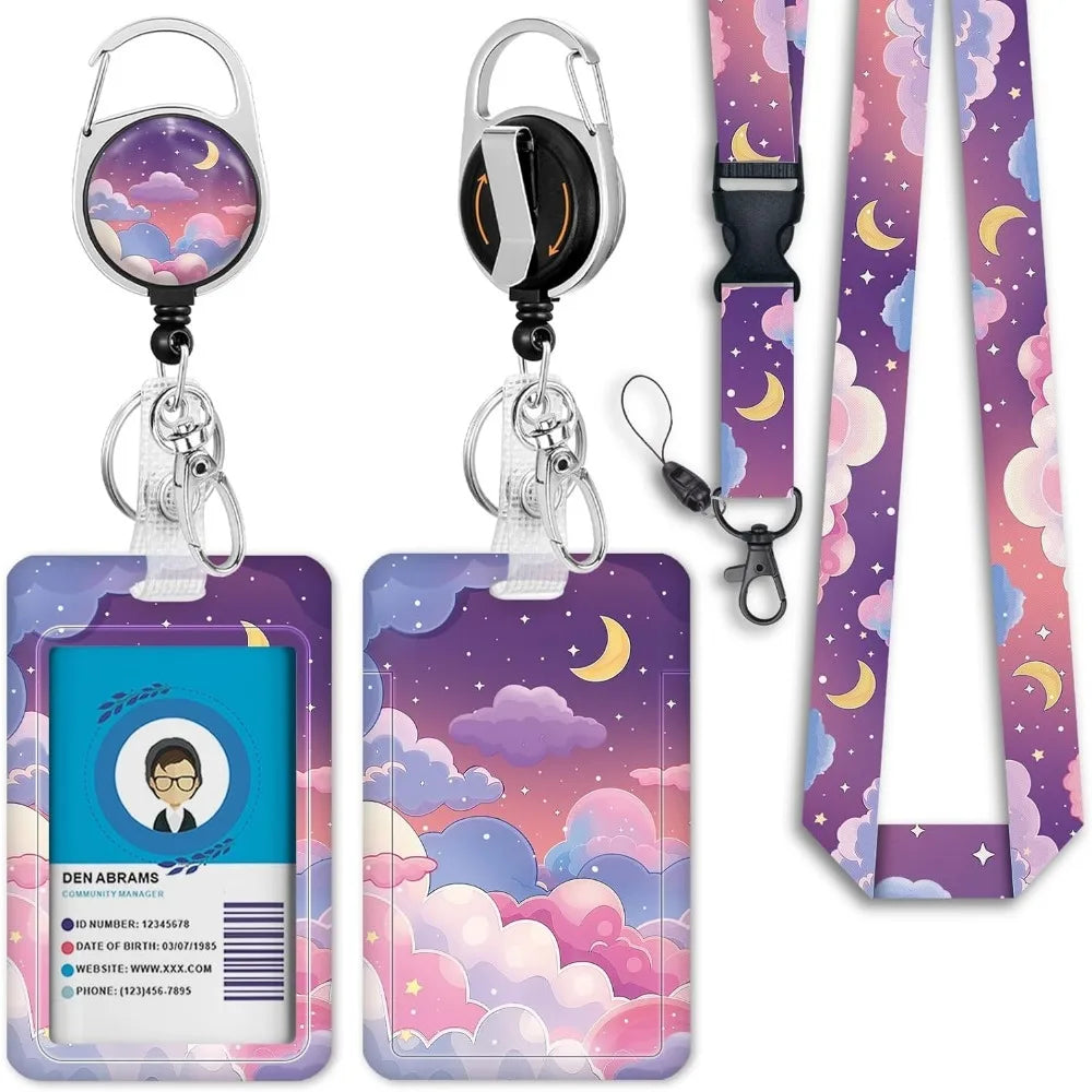 ID Badge Holder Combo – Retractable Badge Reel & Lanyard with Clip; Secure Name Tag Display for Work or Office