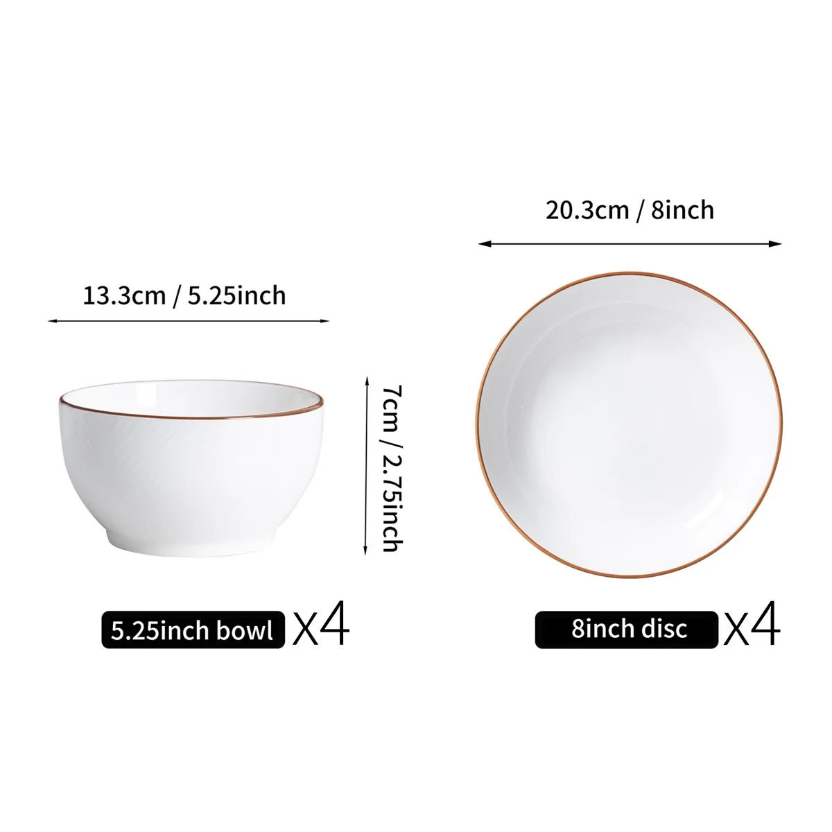 8-Piece Elegant Porcelain Tableware Set – Premium Ceramic Bowls & Plates for Home & Gift