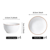 8-Piece Elegant Porcelain Tableware Set – Premium Ceramic Bowls & Plates for Home & Gift