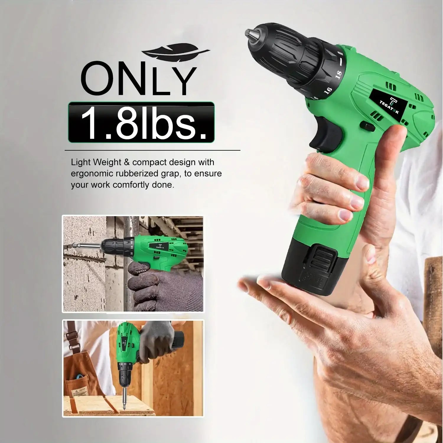 12 V Cordless Drill Set – 18 Torque Settings Power Drill with 3/8″ Keyless Chuck for Home Maintenance