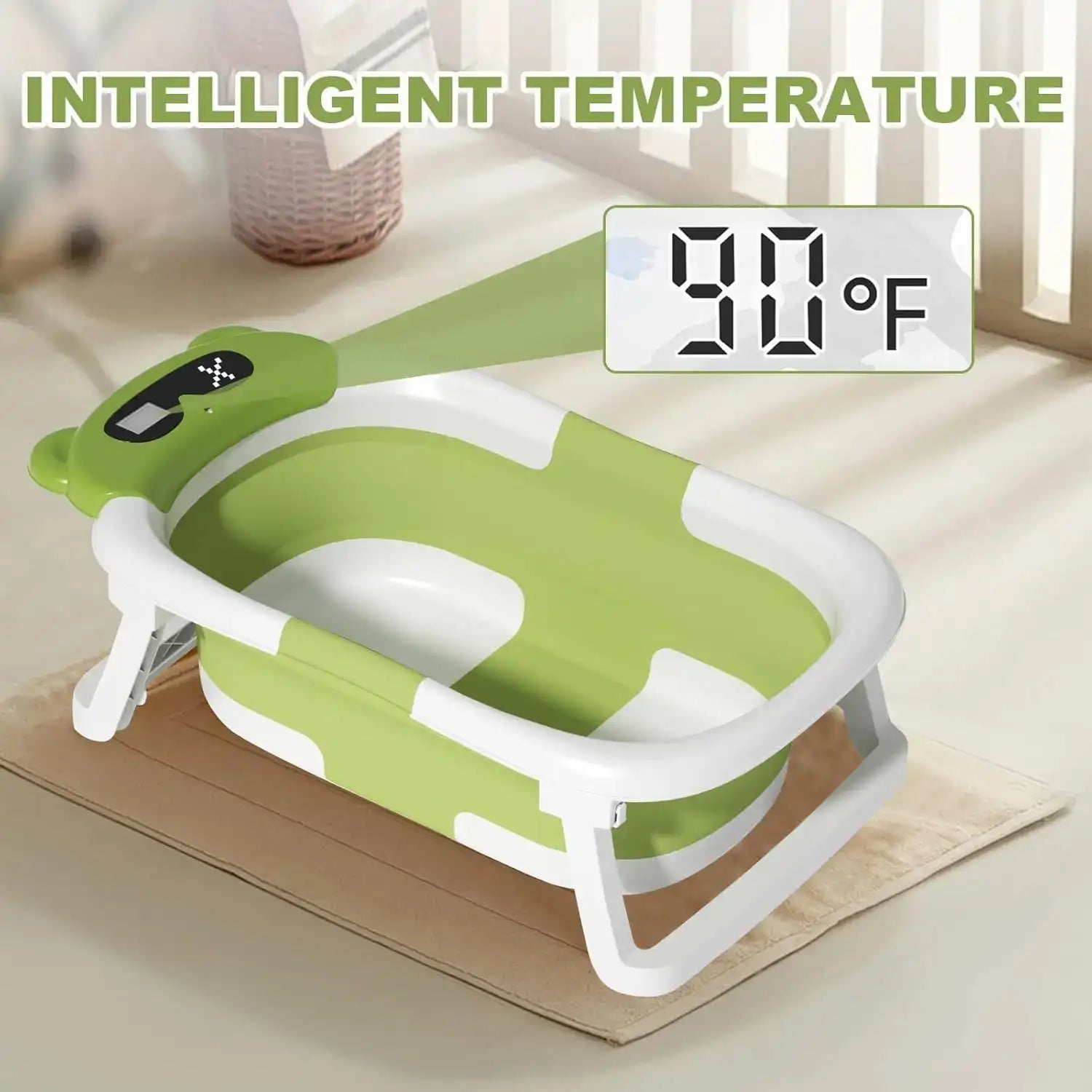 Foldable Baby Bathtub with Thermometer & Floating Cushion – Newborn to Toddler (0-36 Months)