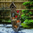 Decorative Garden Birdhouse Three-Tier Water Fountain – Outdoor LED Lighted Fountain with Water Wheel | Elegant Yard & Patio Décor