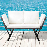“Outdoor Rattan Sofa – Convertible Daybed or Double Chair with Adjustable Armrests, Cushions & Pillows for Patio & Garden”