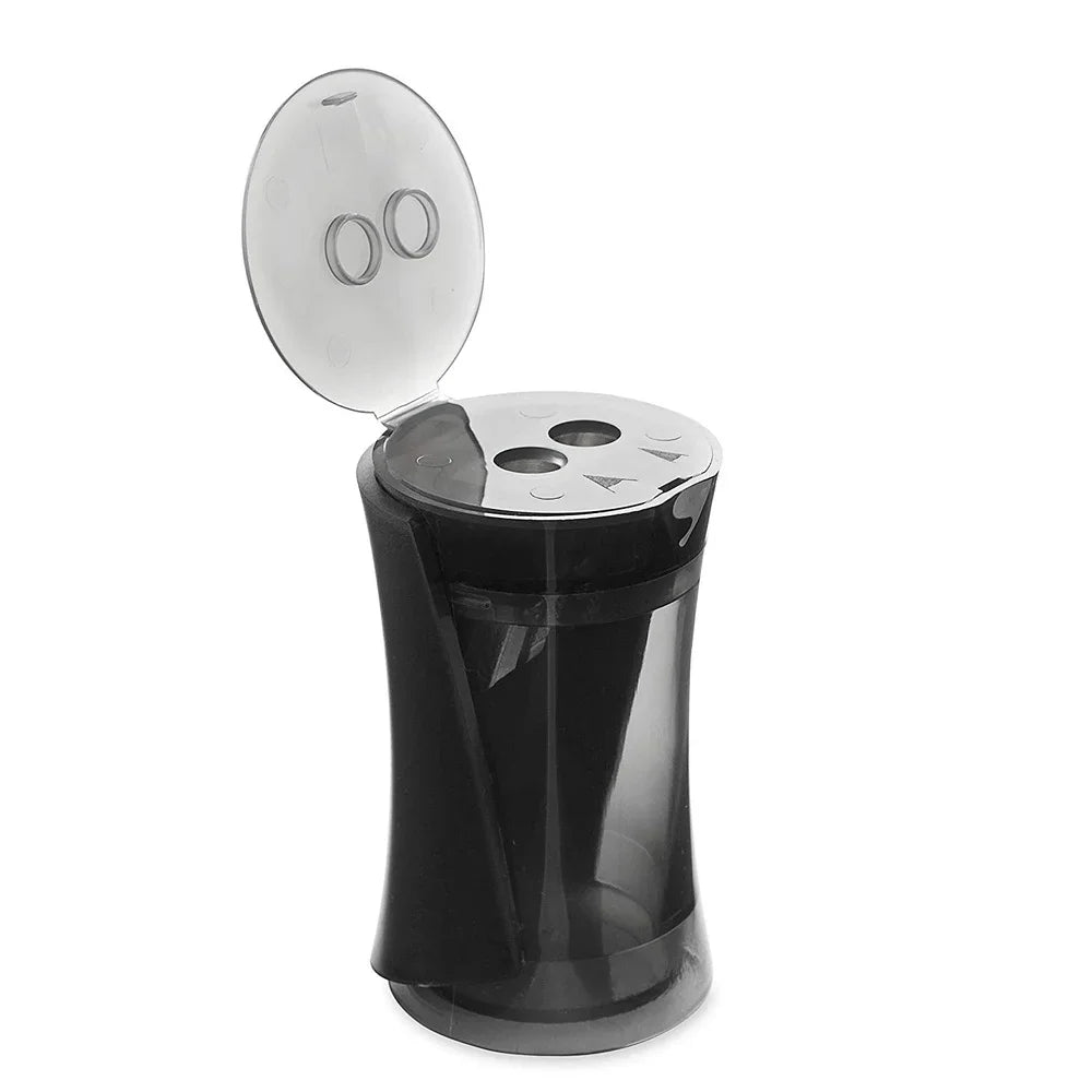 Handheld 2-Hole Dual Blade Pencil Sharpener – Translucent Black Body for School & Art Supplies