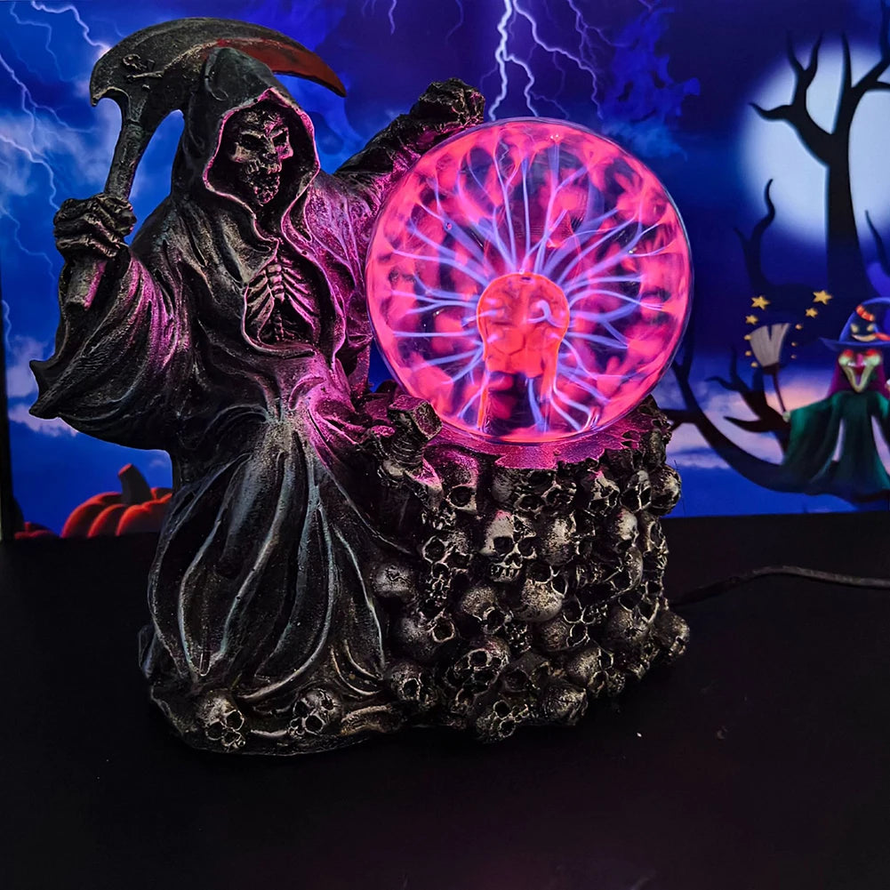 Halloween Light-Up Ghost Fortune Teller – Touch-Sensing Grim Reaper Statue for Haunted House & Spooky Home Décor