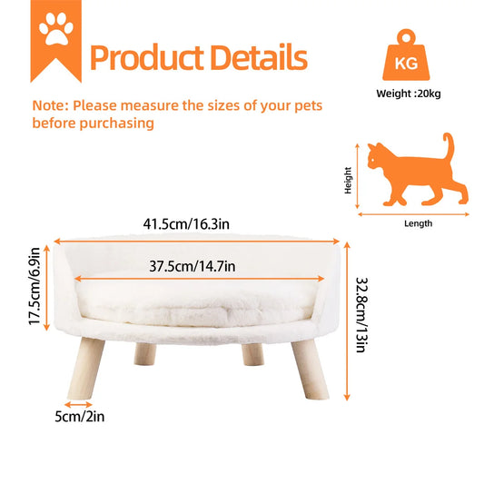 Luxury Cat Bed – Soft Plush Nesting Chair with Cushion Pad, Wooden Legs & Washable Waterproof Design for Small Pets