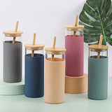 16oz Glass Water Bottle with Bamboo Lid & Straw – Silicone Sleeve, Stylish Reusable Hydration 💧🌿