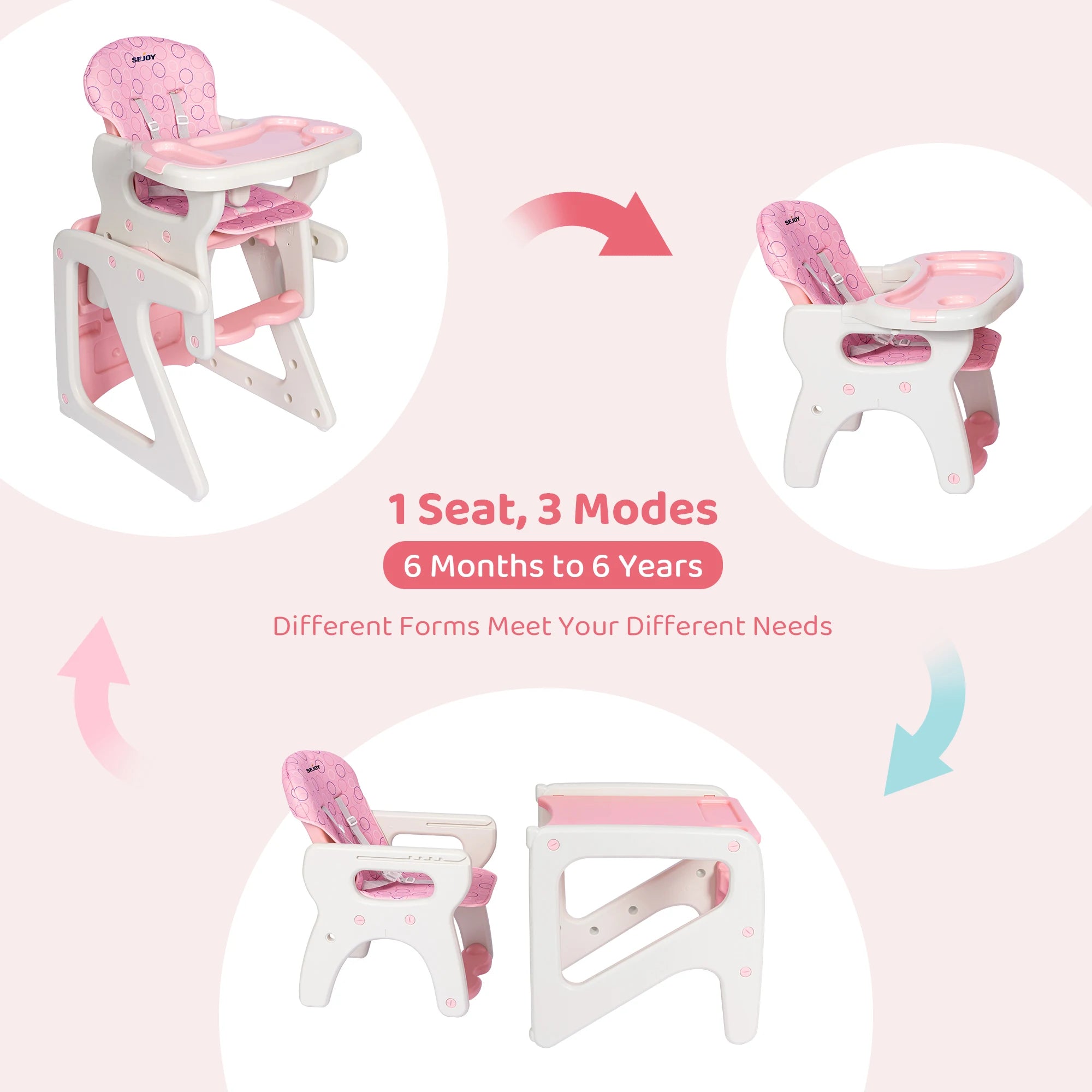 Convertible High Chair for Babies & Toddlers (Approx. 6 months-3 years)