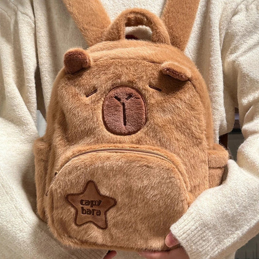 Cute Capybara Plush Backpack — Large-Capacity Cartoon Travel & Casual Backpack for Women & Girls