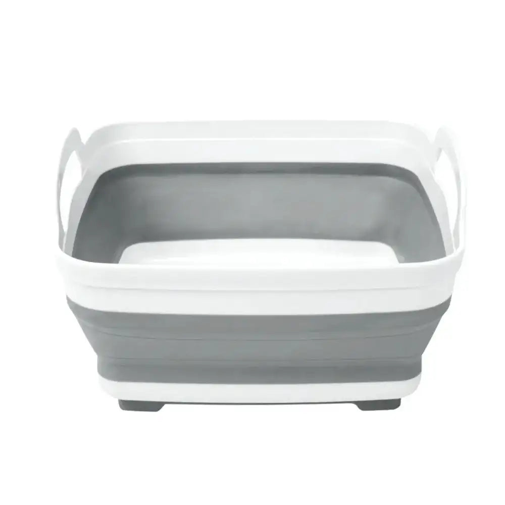 “Self-Draining Collapsible Plastic Wash Basin with Strainer – Foldable Gray Laundry & Camping Basin”