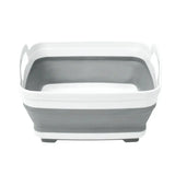 “Self-Draining Collapsible Plastic Wash Basin with Strainer – Foldable Gray Laundry & Camping Basin”